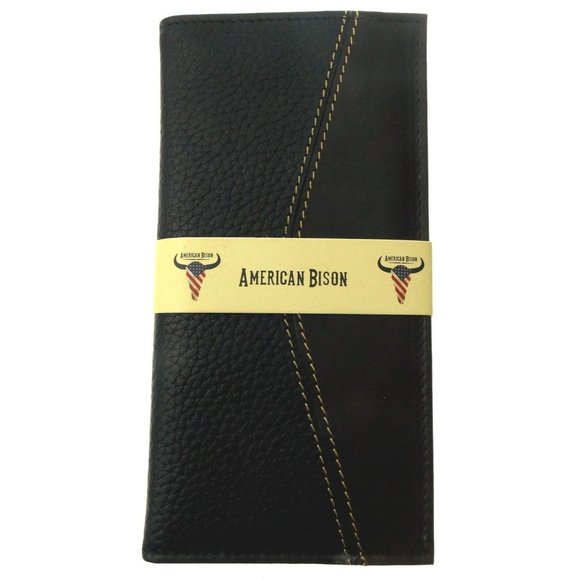 American Bison Rodeo Leather Wallet Milled Print Cutout Black Checkbook Cover - Picture 1 of 3